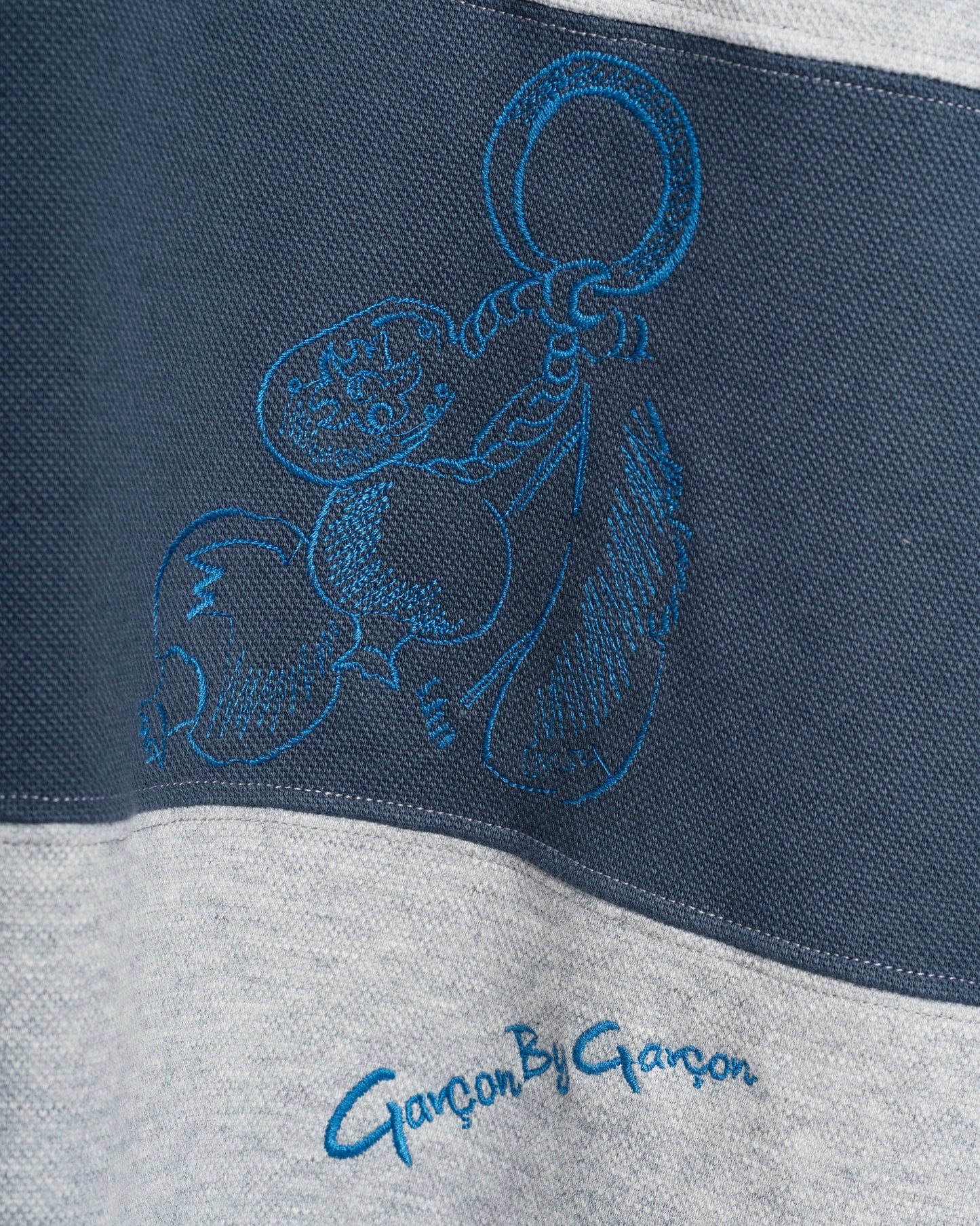 Garcon by Garcon | Striped Feather-Embroidered Polo - Blue-Grey Blue-Grey-Stripes