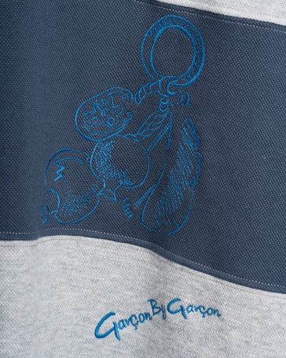 Garcon by Garcon | Striped Feather-Embroidered Polo - Blue-Grey Blue-Grey-Stripes