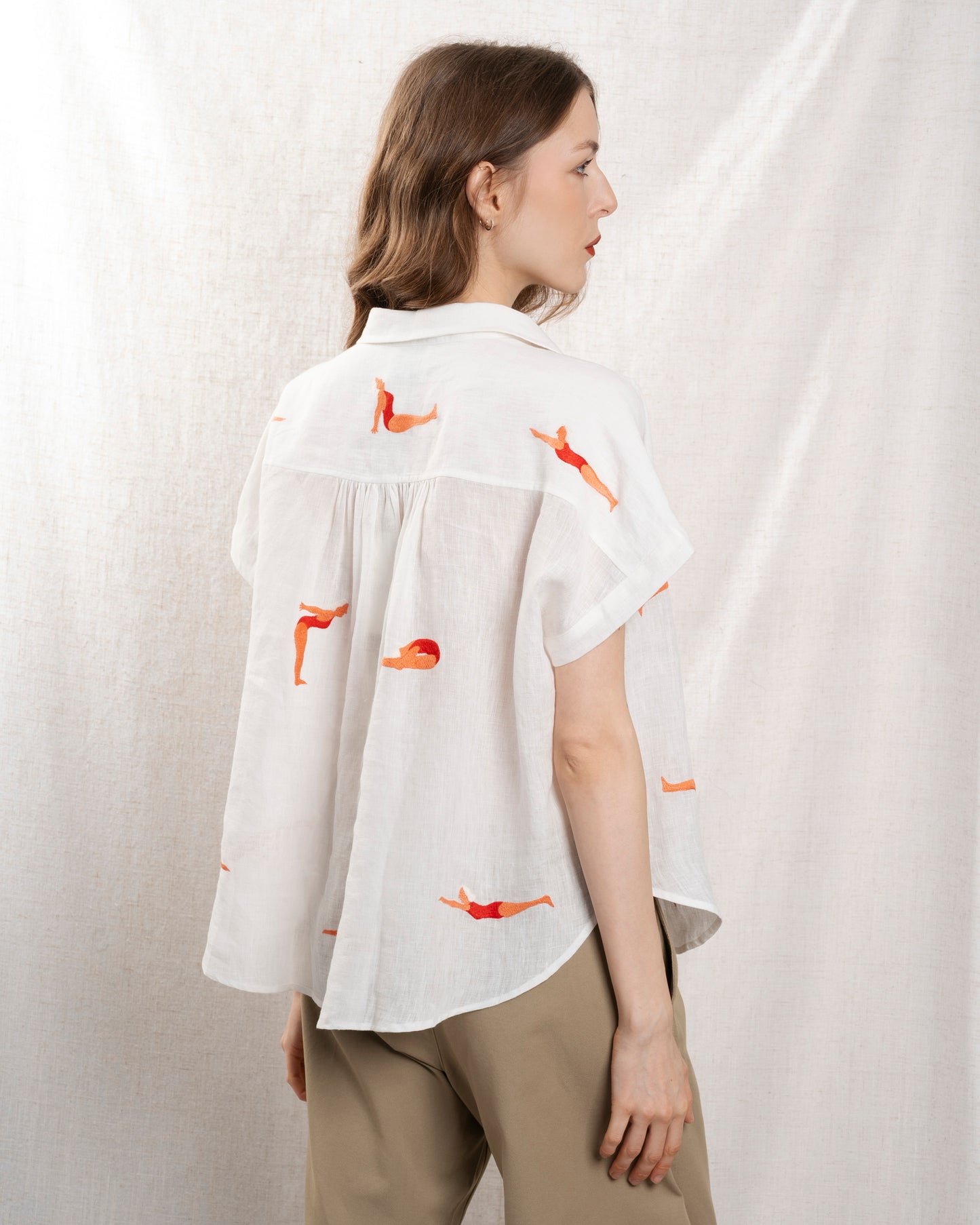 Women's Button-Down Blouse 100% Cotton Poplin - Mint Leaf White