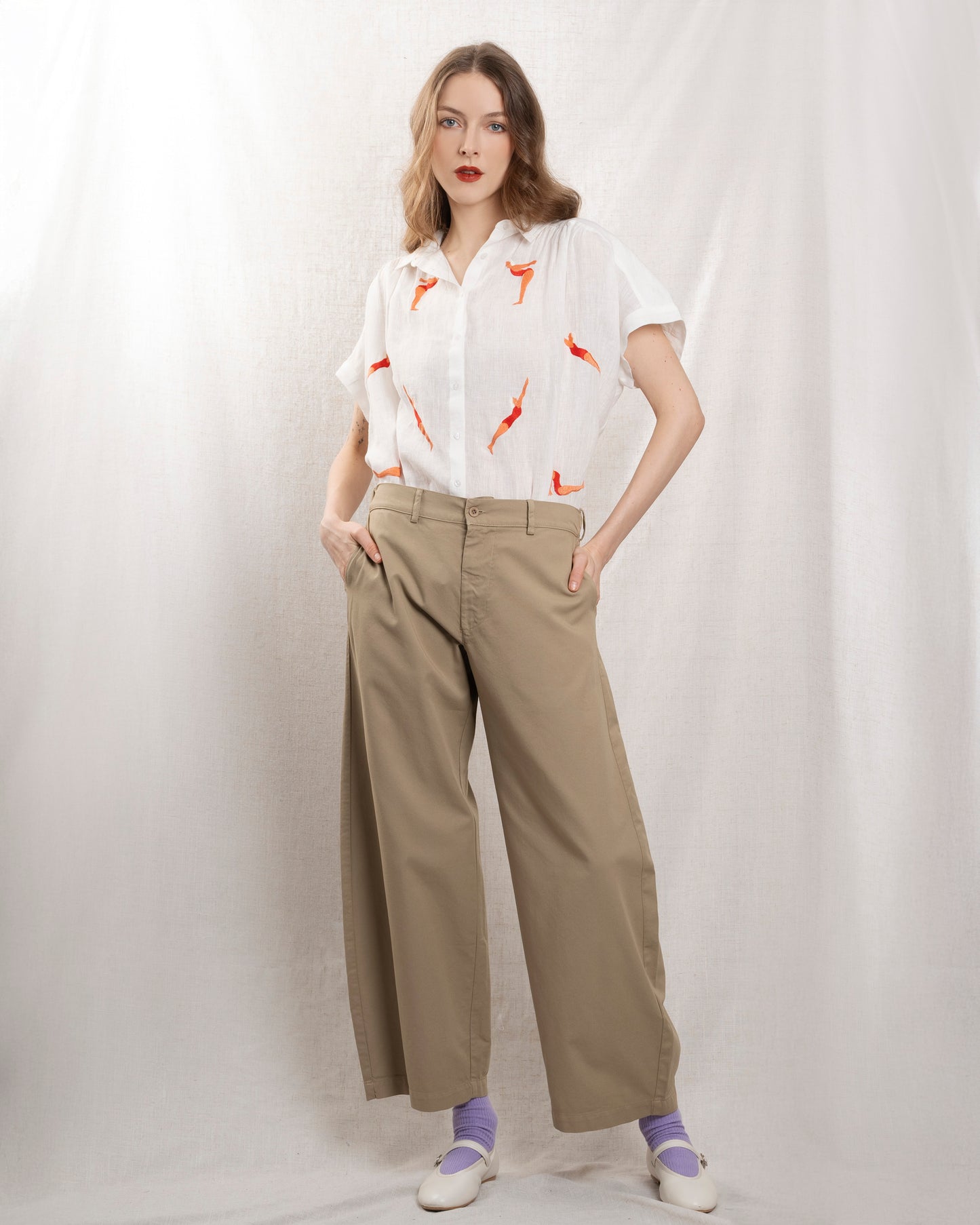 Women's Pants 100% Cotton Needlecord Fabric - Natural Sonora