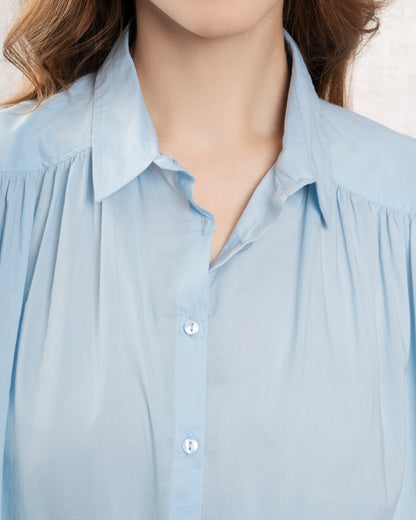 Women Button-Down Shirt 100 Percent Cotton Poplin - Lt-Blue