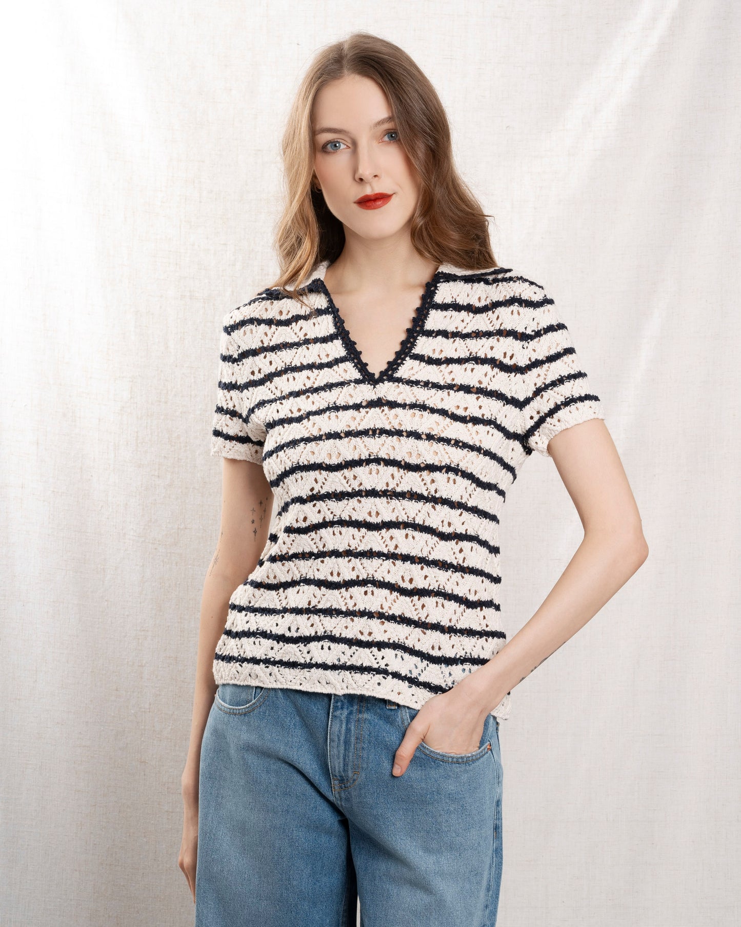 Pullover 5evc10-v15852 Ecru-Marine
