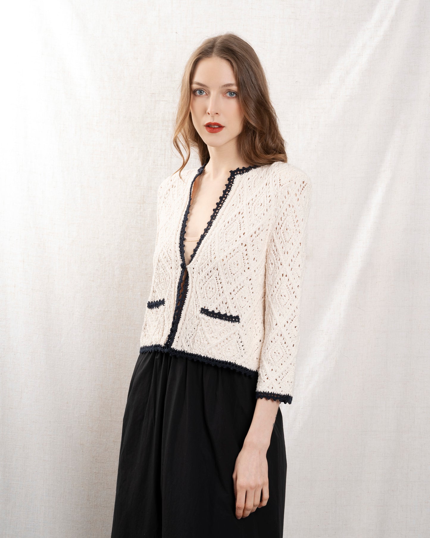 Cardigan 5evc10-v03851 Ecru-Marine