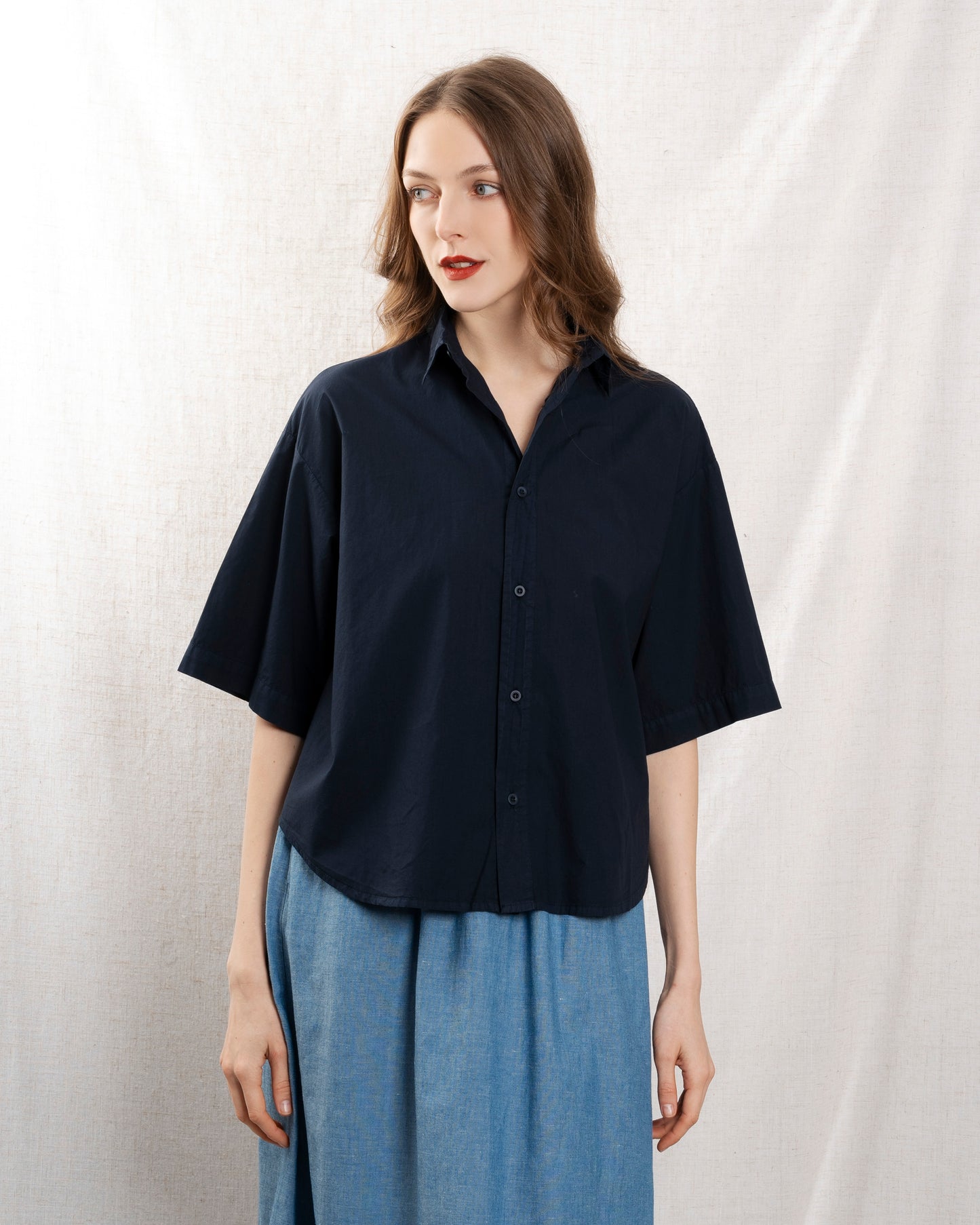 Women's Button-Down Shirt 100 Percent Cotton Poplin - Atlantic