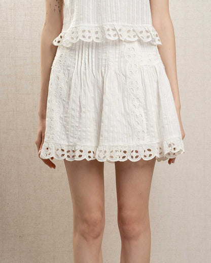 Women's Short Flared Skirt Viscose Crepe Fabric - Ecru