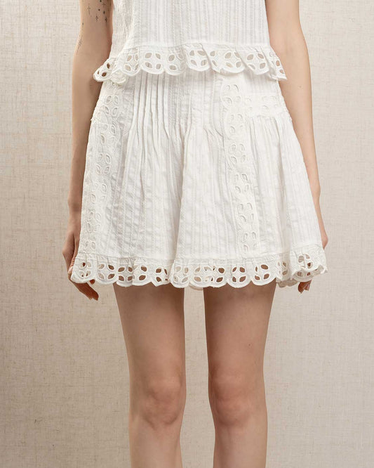 Women's Short Flared Skirt Viscose Crepe Fabric - Ecru
