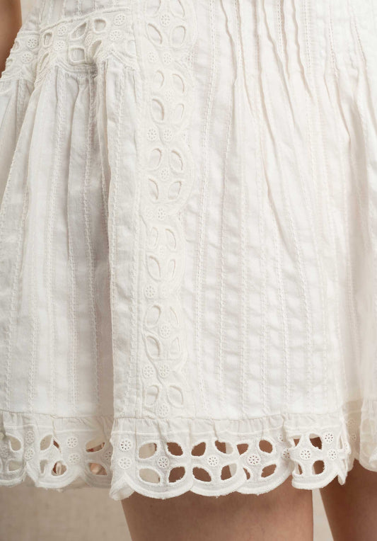 Women's Short Flared Skirt Viscose Crepe Fabric - Ecru