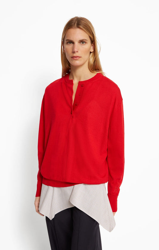 Women Sweatshirt Cotton-Blend French Terry - Rouge