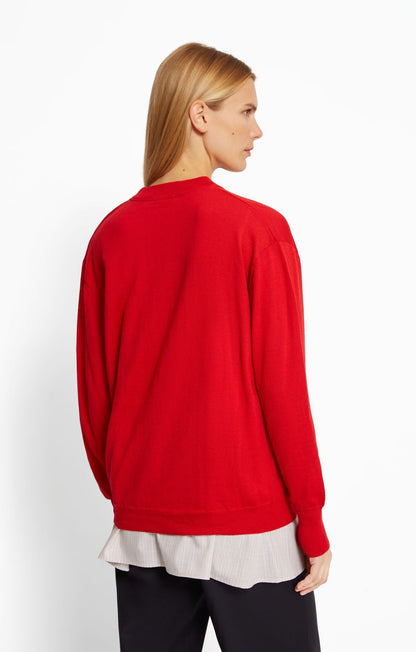 Women Sweatshirt Cotton-Blend French Terry - Rouge
