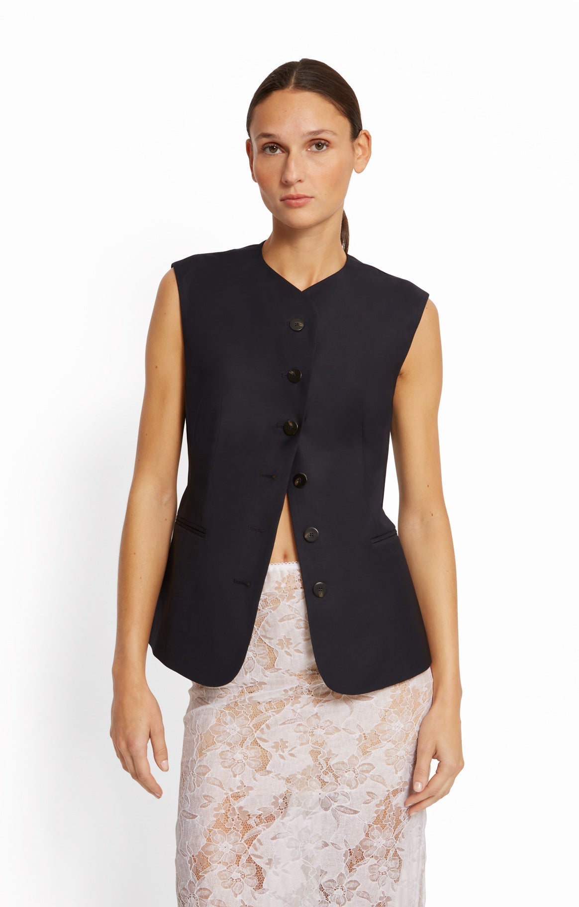 Roseanna Women's Gilet Jessie Marcello Wool Blend Tailored Vest - Navy