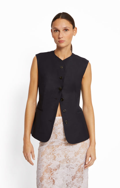 Roseanna Women's Gilet Jessie Marcello Wool Blend Tailored Vest - Navy