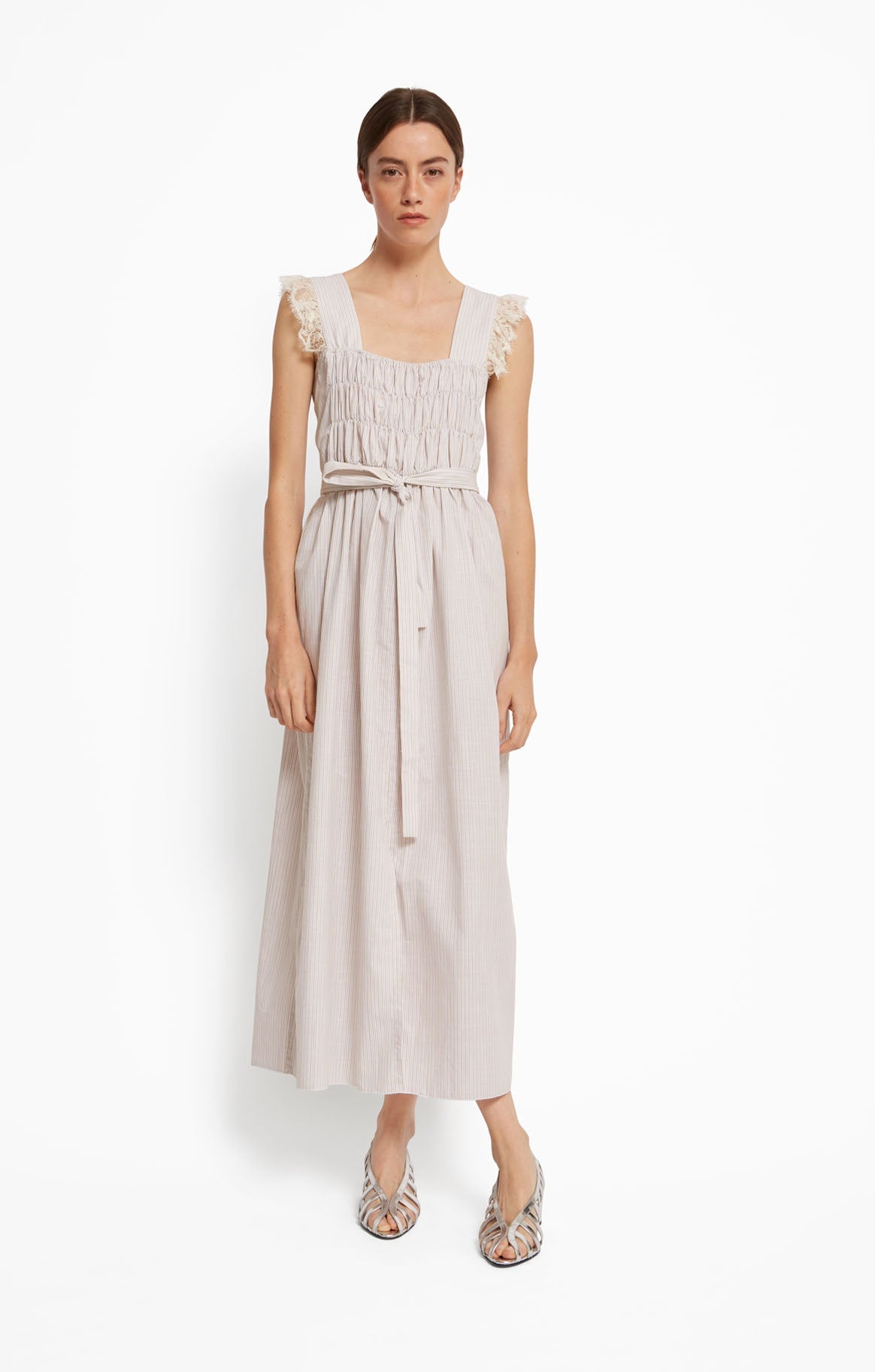 Roseanna Women's Theodora Long Dress in Organic Cotton Poplin - Belair Beige