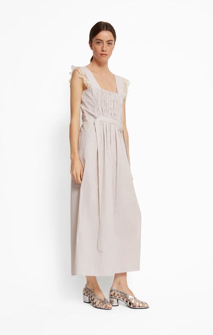 Roseanna Women's Theodora Long Dress in Organic Cotton Poplin - Belair Beige
