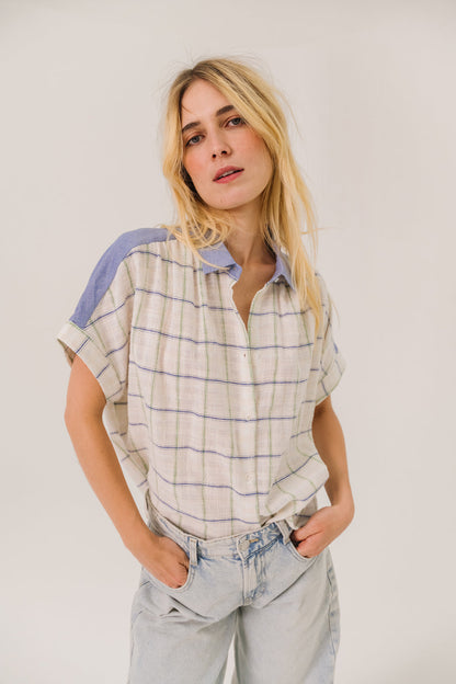 Women's Shirt 100 Percent Cotton Poplin - Mint Leaf Multi