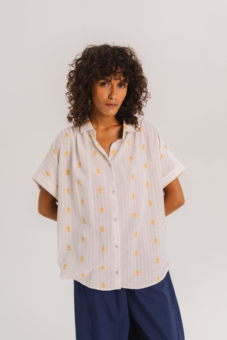 Women's Shirt 100% Cotton Poplin Fabric, Lightweight and Breathable - Blue Bleu