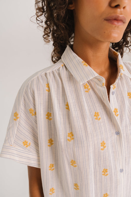 Women's Shirt 100% Cotton Poplin Fabric, Lightweight and Breathable - Blue Bleu