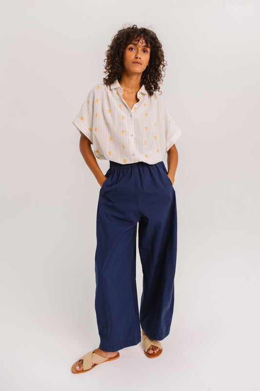 Women's Shirt 100% Cotton Poplin Fabric, Lightweight and Breathable - Blue Bleu