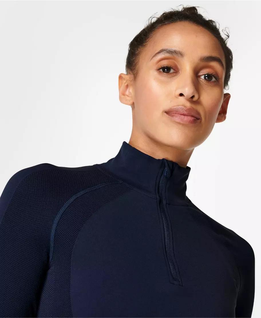 Athlete Seamless Half Zip Long Sb6548 Navy-Blue