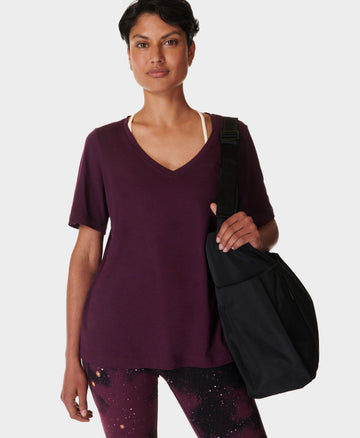 Essential V-neck T-shirt Sb9688 Midnight-Cherry-Purp