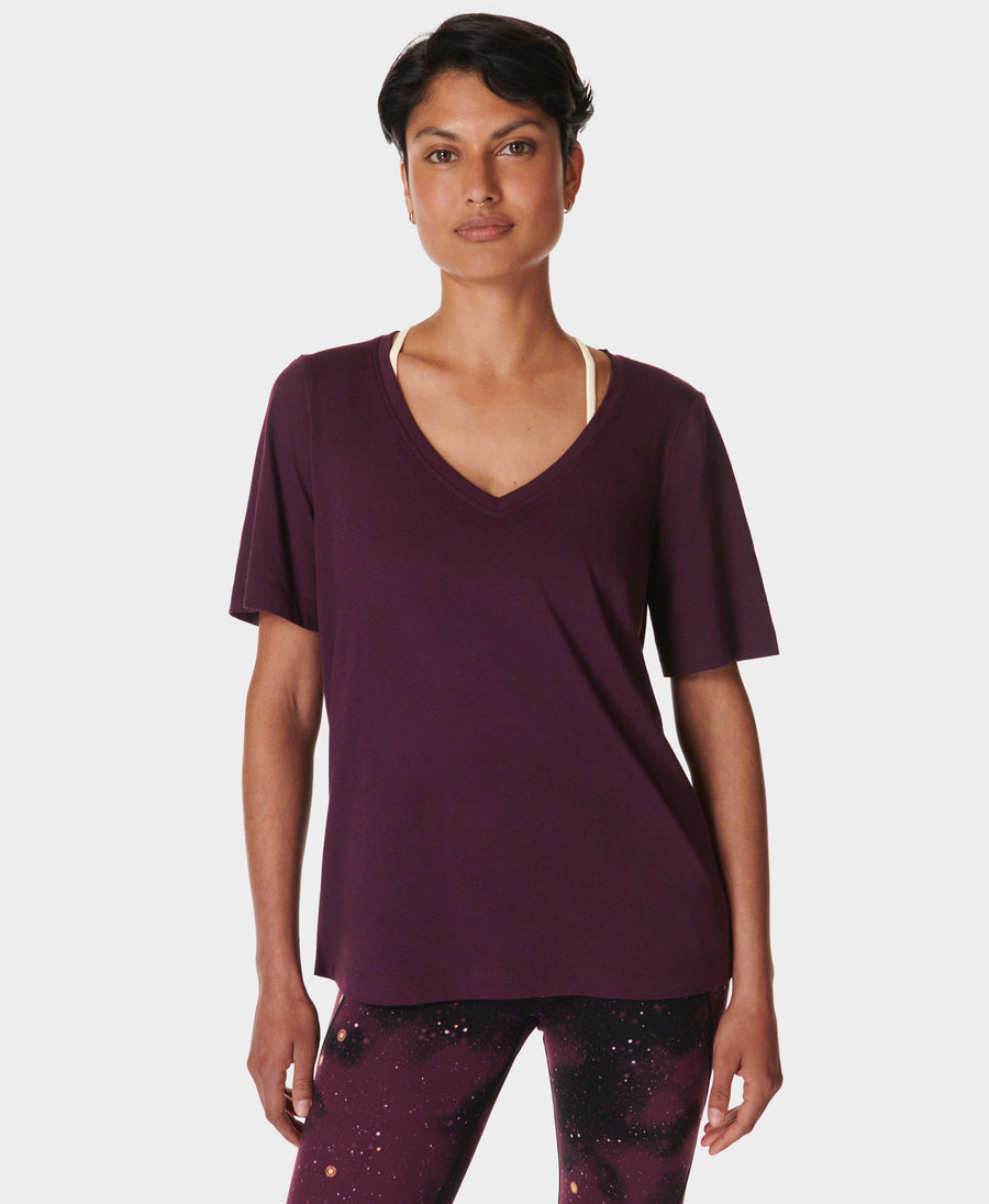 Essential V-neck T-shirt Sb9688 Midnight-Cherry-Purp