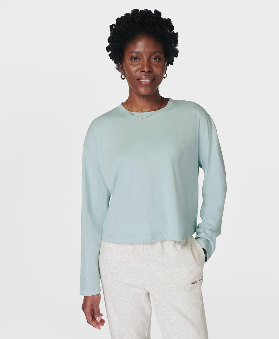 Essential Crop Long Sleeve T-s Sb9689 Muted-Teal-Blue