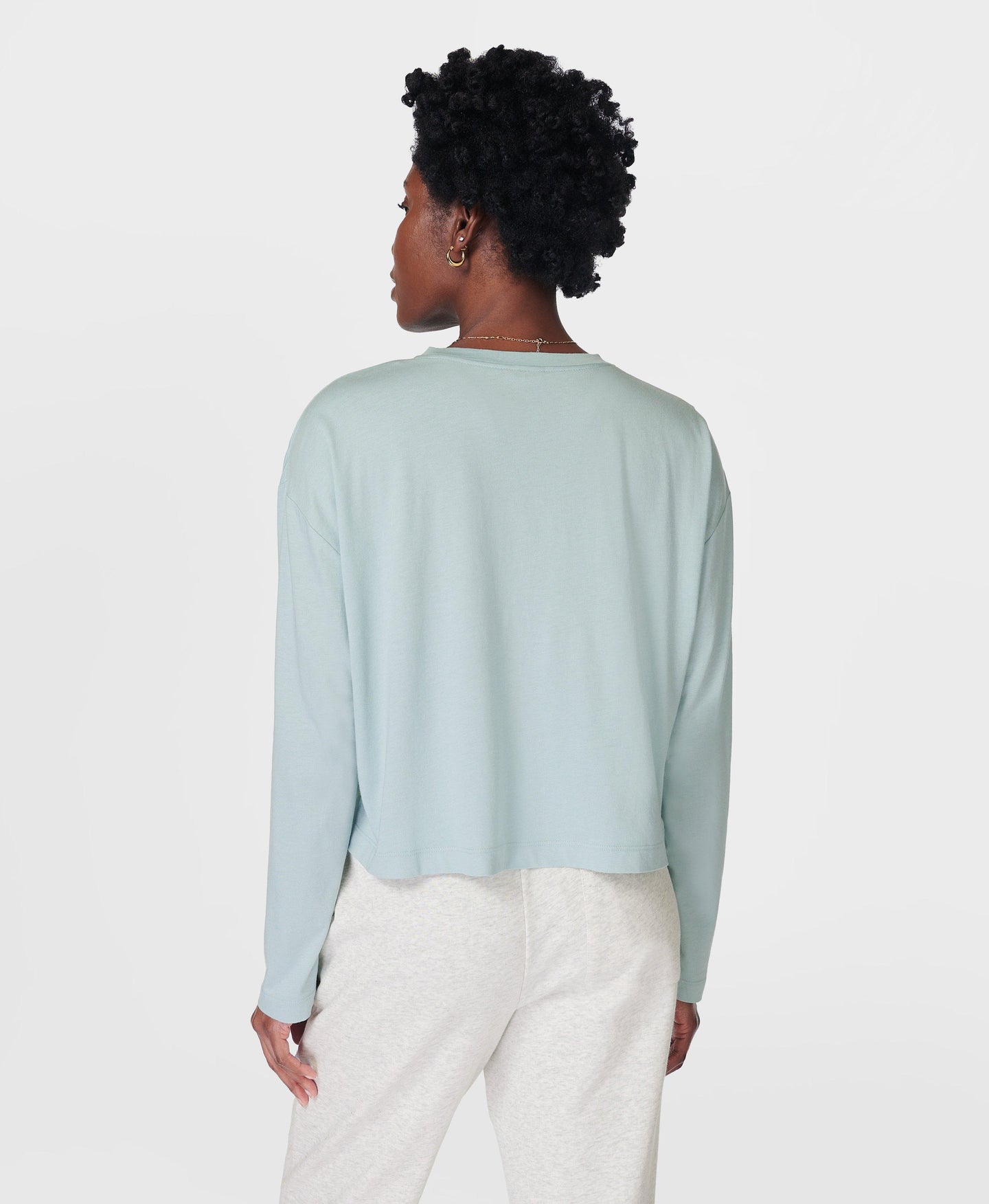 Essential Crop Long Sleeve T-s Sb9689 Muted-Teal-Blue