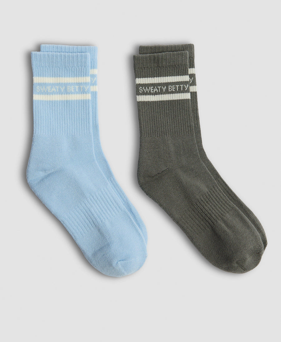 Varsity Slogan Socks 2 Pack Sb9924a Breezeblue-Umbragree