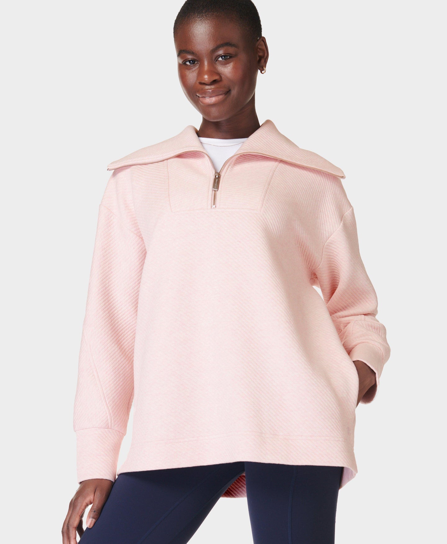 Radiant Half Zip Sweatshirt Sb9938 Neutral-Pink