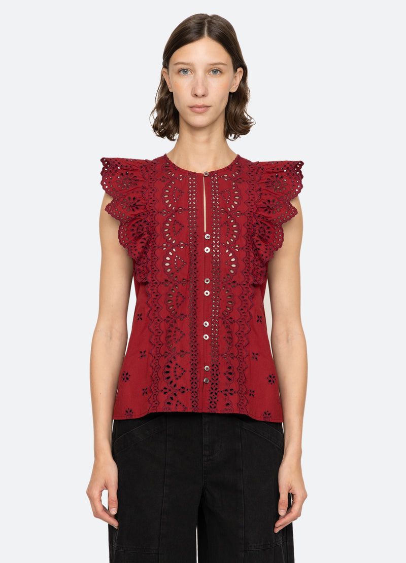 Blouse Lainey Emb Aw24-035 Red