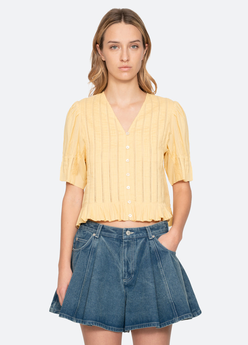 Women's Button-Down Blouse 100% Cotton Poplin - Yellow