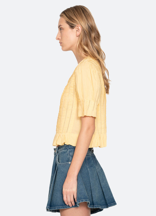 Women's Button-Down Blouse 100% Cotton Poplin - Yellow