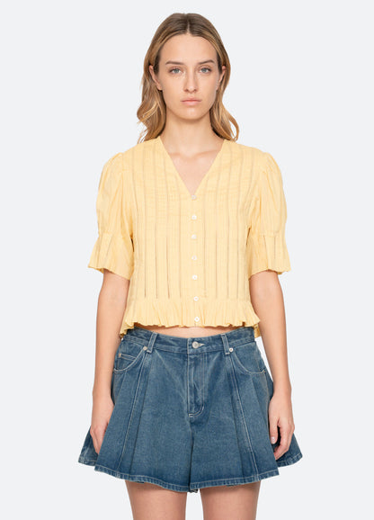 Women's Button-Down Blouse 100% Cotton Poplin - Yellow