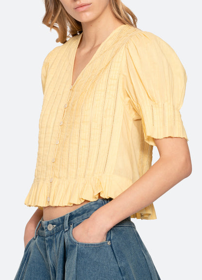 Women's Button-Down Blouse 100% Cotton Poplin - Yellow