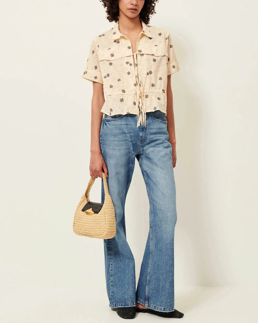 Women Button-Down Blouse Cotton Poplin - Mint Leaf Plein-Sel-Seti