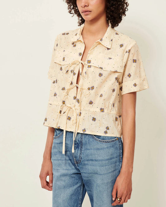 Women Button-Down Blouse Cotton Poplin - Mint Leaf Plein-Sel-Seti