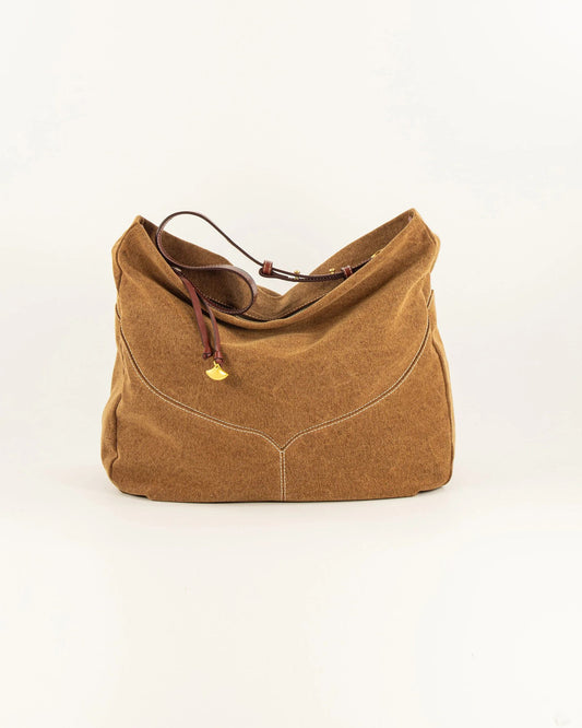 Women's Shoulder Bag Washed Cotton Canvas - Amber-Brown