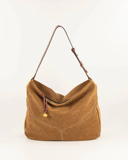 Women's Shoulder Bag Washed Cotton Canvas - Amber-Brown
