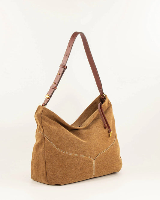 Women's Shoulder Bag Washed Cotton Canvas - Amber-Brown