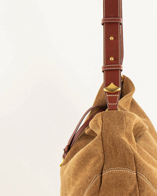 Women's Shoulder Bag Washed Cotton Canvas - Amber-Brown