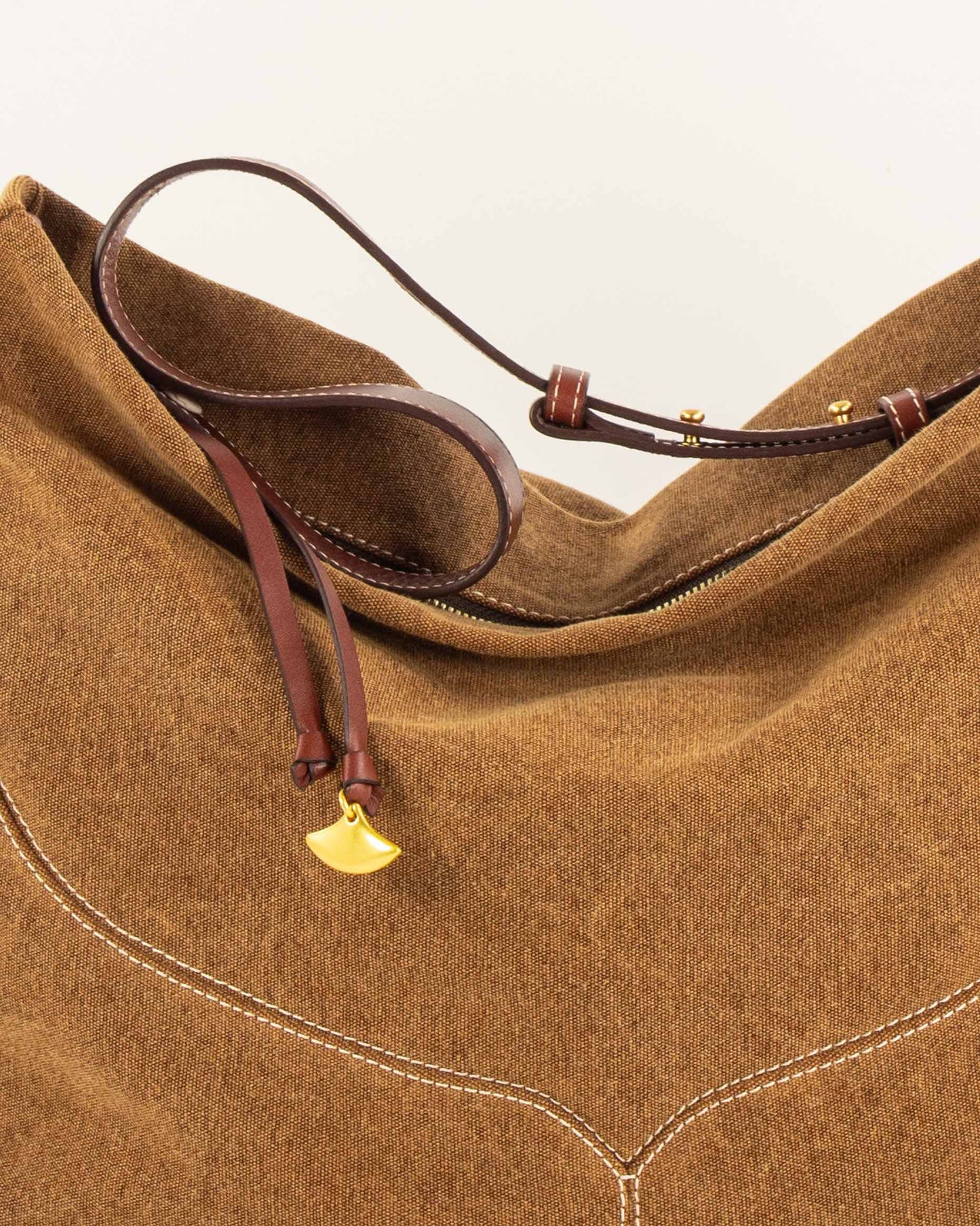 Women's Shoulder Bag Washed Cotton Canvas - Amber-Brown