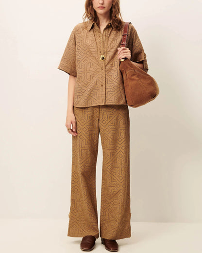 Women's Shoulder Bag Washed Cotton Canvas - Amber-Brown