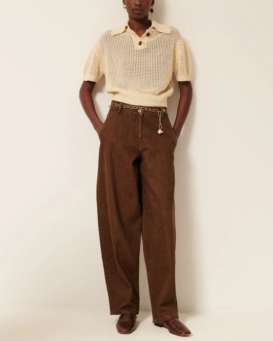 Women's Cropped Pullover Polo Italian Cotton Knit - Sand