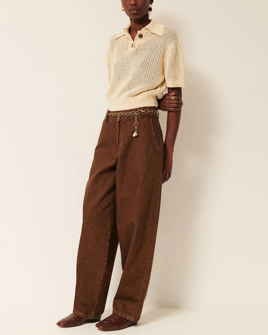 Women's Cropped Pullover Polo Italian Cotton Knit - Sand