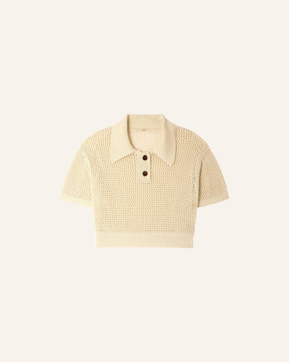 Women's Cropped Pullover Polo Italian Cotton Knit - Sand