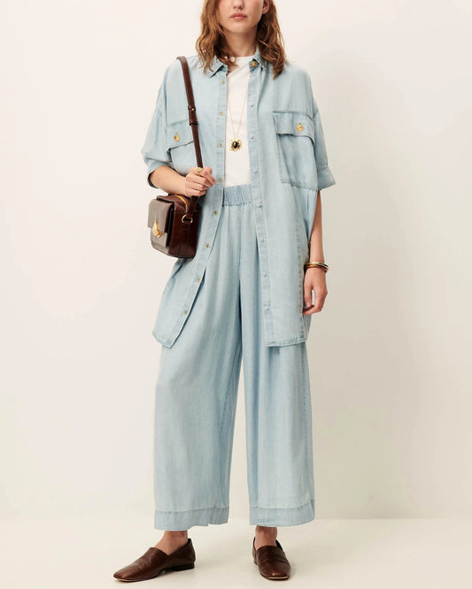 Women's 7/8 Length Wide-Leg Pants Lyocell Twill - Indigo Alizea