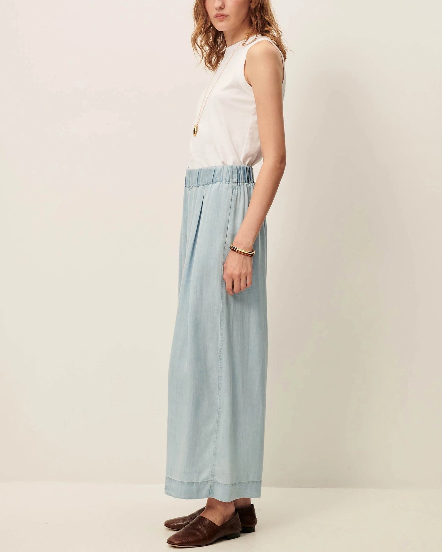 Women's 7/8 Length Wide-Leg Pants Lyocell Twill - Indigo Alizea