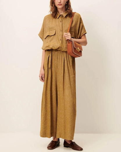 Women's Cropped Wide-Leg Elasticated Trousers in LENZINGECOVERO Viscose Pampa