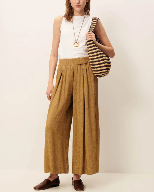 Women's Cropped Wide-Leg Elasticated Trousers in LENZINGECOVERO Viscose Pampa