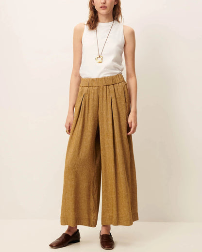 Women's Cropped Wide-Leg Elasticated Trousers in LENZINGECOVERO Viscose Pampa