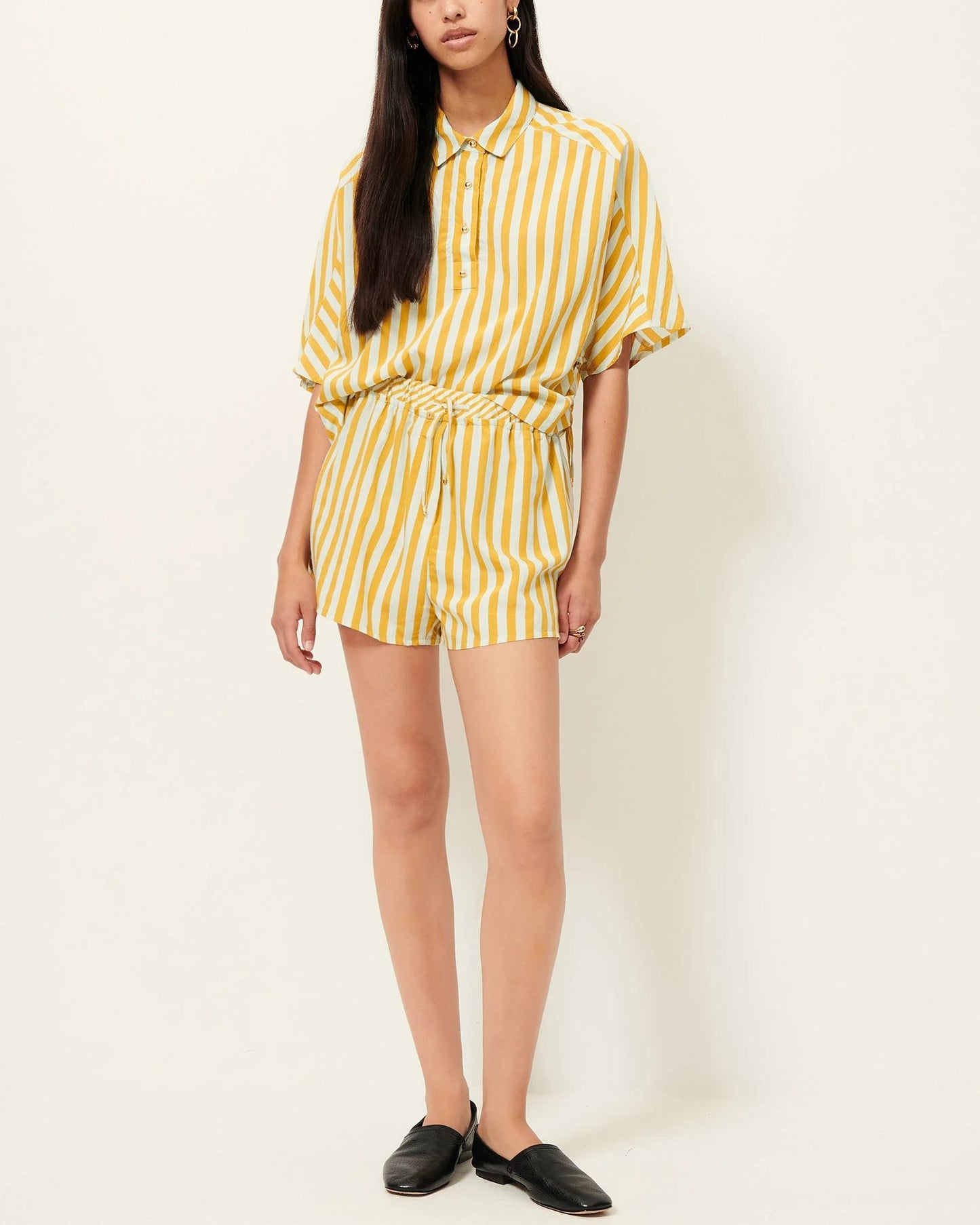 Women's Cropped Polo Shirt Viscose Poplin - Lagune